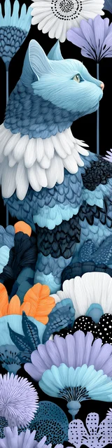 Cat bookmarks featuring a white and blue cat with flowers